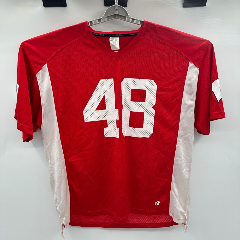VTG Russell Athletic Wisconsin Badgers Football Jersey Red White Mesh Mens XL 48